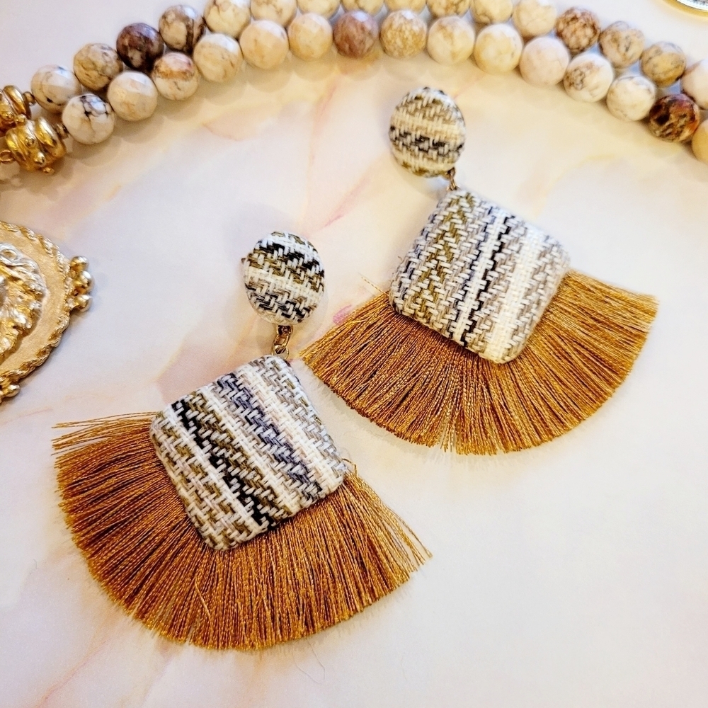 RETRO WOVEN GOLDEN TASSEL DROP EARRINGS